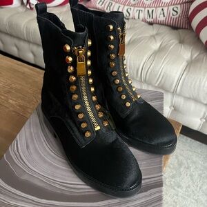 Jeffrey Campbell Black calf hair Tonette 2F Gold Studded Boots size 9